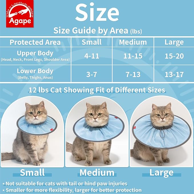 Agape Soft Cat Cone, Comfy Collar to Stop Licking & Scratching, Lightweight Recovery Collar for Cats After Surgery, Adjustable Elizabethan Collar for Neuter Recovery, Waterproof Neck Cones for Cats-PurrikoPets