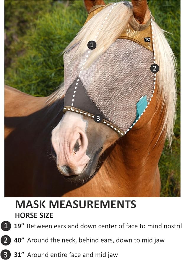 Fly Masks for Horses. Stops Sunburn, 70% Uv-Block. Breathable Fly Mask for Equines, Durable, Comfortable Fit for All-Day Protection. Horse Size, Fly Mask with Ears and Nose-PurrikoPets