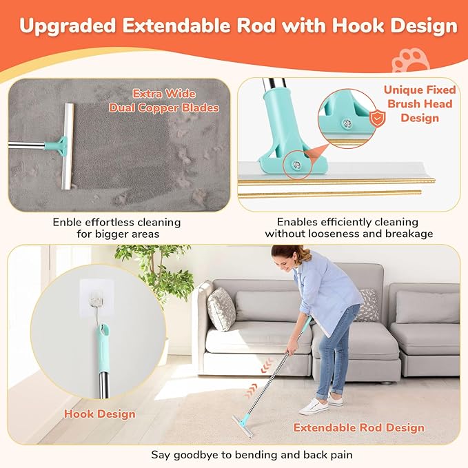 5 PCS Pet Hair Removal Tool, Roller Dog Hair Removers for Couch, Retractable Pet Hair Carpet Scraper Rack, Reusable Cat Hair Remover for Bed, Rugs, Stairs, Furniture-PurrikoPets