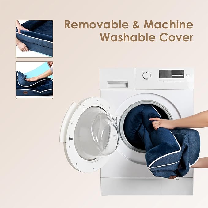 EHEYCIGA Orthopedic Dog Bed for Medium Dogs, Waterproof Memory Foam Medium Dog Beds with Sides, Non-Slip Bottom and Egg-Crate Foam Pet Couch Bed with Washable Removable Cover, Navy-PurrikoPets