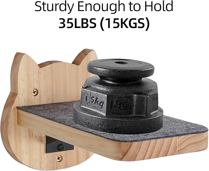 ESPETS Natural Solid Wood Cat Wall Floating Steps Set of 3 - Wall Mounted Wooden Cat Climbing Shelves and Perches, Kittty Stairs Ladder - Easy Install, Holds up 30lbs-PurrikoPets