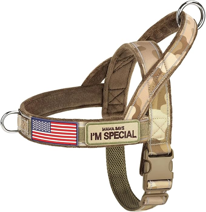 Forestpaw No Pull Dog Harness - Soft Flannel Padded Tactical Dog Vest Harness with Quick Release Buckle, Adjustable Reflective Pet Harness for Medium Dogs Walking Training,Brown Camouflage M-PurrikoPets