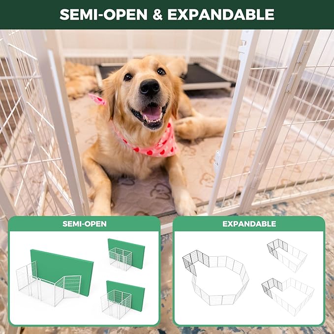 FXW Homeplus Unleashed Indoor Dog Playpen - Stress-Free and Safe Play, Heavy Duty 45 Inch 8 Wire Panels Dog Pen for Large Dogs, White│Patented-PurrikoPets