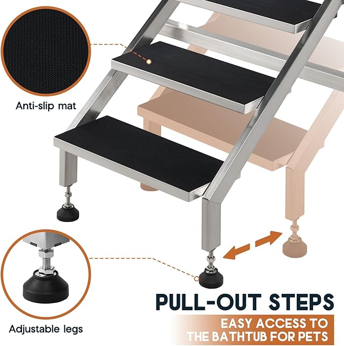 Albott 50 Inch Stainless Steel Dog Washing Station with Non-Slip Steps, Sprayer, Faucet, Soap Box – Professional Pet Bathtub for Small and Medium Pets, Use at Home, Garage, or Grooming (Right Door)-PurrikoPets