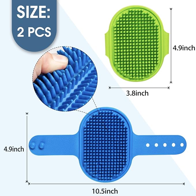 Dog Grooming Brush, Lilpep Pet Shampoo Bath Brush Soothing Massage Rubber Comb with Adjustable Ring Handle for Long Short Haired Dogs and Cats (Blue+Green, pack of 2)-PurrikoPets