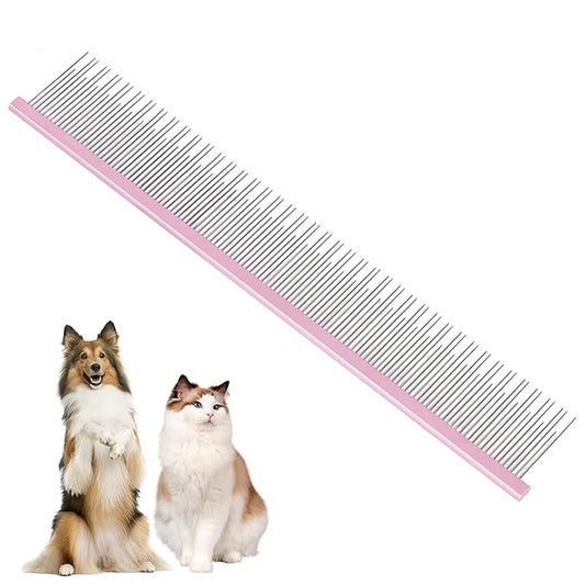 8.5 Inch Upgrade Pink Professional Pet Comb,Dual-Tooth Grooming Comb Anti-Static Smooth Rounded Corners Prevent Friction Breakage and Irritation,Long-Haired Cats and Dog Essential,Christmas Pet Gift-PurrikoPets