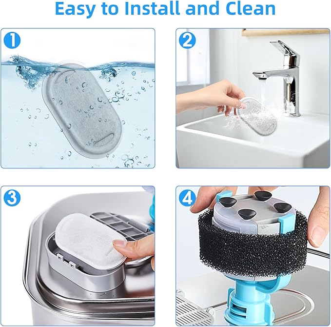 40 Pack Cat Water Fountain Filters-Cat Fountain Replacement Filters for Stainless Steel 108/3.2L& 67oz/2L Adjustable Water Flow Pet Water Fountain(20 Pack Pet Water Filter Refills+20 Pack Sponges)-PurrikoPets