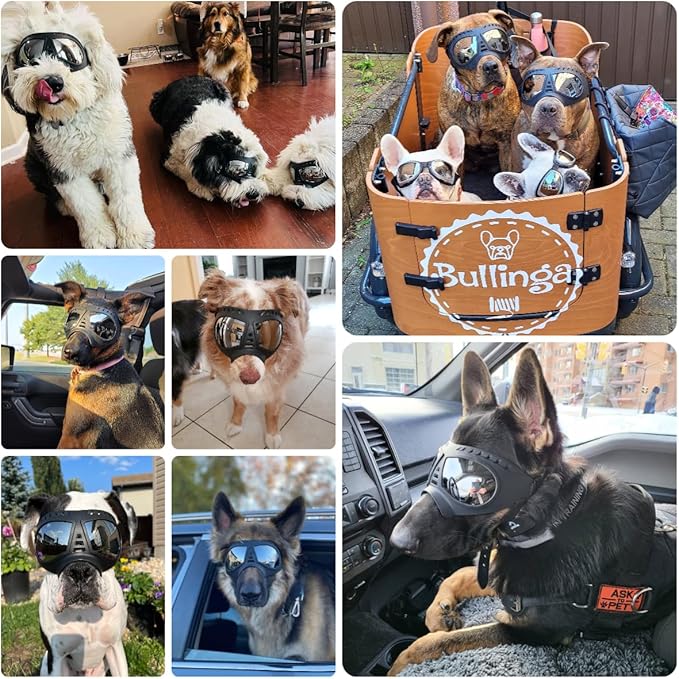 Dog Goggles Windproof for Medium-Large Breeds Dog Sunglasses Anti-UV with Adjustable Straps - Black-PurrikoPets