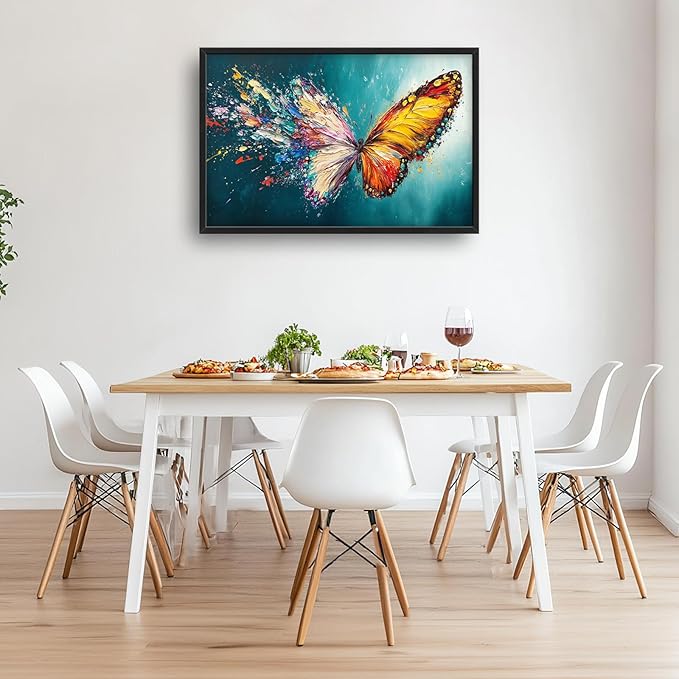 Extra Large Framed Abstract Butterfly Wall Art,Colorful Graffiti Wall Decor,Splashing Wings Pictures for Living Room,Canvas Print Painting Modern Artwork Bedroom Office Bathroom Home Decor 36L x24W-PurrikoPets