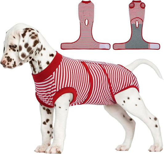 FUAMEY Dog Recovery Suit Male,Dogs Surgery Neuter Suits Puppy Spay Shirts for Female Protect Dog's Skin Anti Licking Abdominal Wounds Doggie Onesie Pet Bodysuit Alternative to Cone Red Stripes S-PurrikoPets