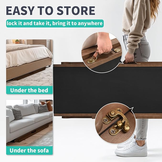 Dog Ramp for Bed, Adjustable Pet Ramps for Dog to Get on Bed, Non-Slip Rubber Surface - Folding Wooden Dog Ramp for Small/Large/Old Dogs, Adjustable up to 23.5 inch High Beds, Safety Railings-PurrikoPets