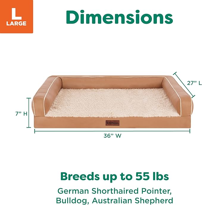 FurHaven Orthopedic Dog Sofa Bed – Memory Foam Couch with Bolsters, Textured Plush & Water-Resistant Cover, Washable Cover, Joint Support - Camel, Large-PurrikoPets