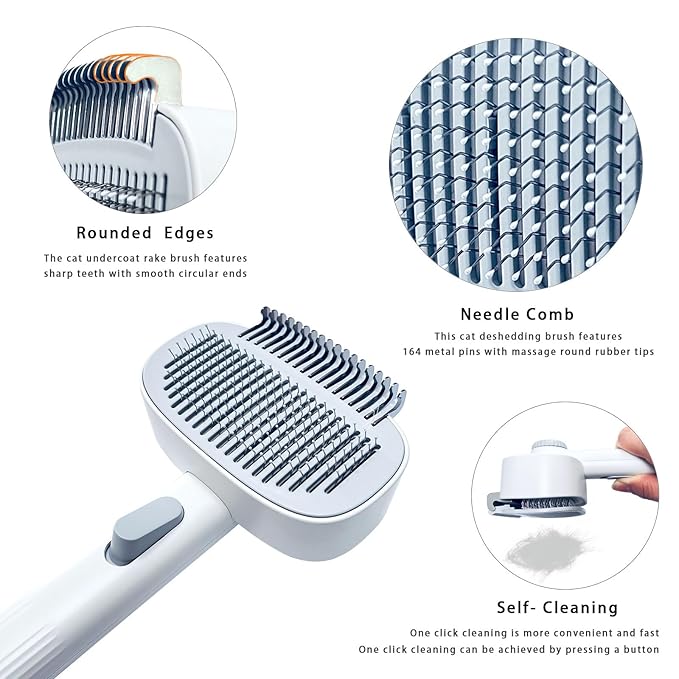 2-in-1 Dog & Cat Grooming Brush – Adjustable Deshedding Comb & One-Touch Clean | Skin-Safe Rake for Mats, Tangles, Shedding | Long/Short Hair Pets-PurrikoPets