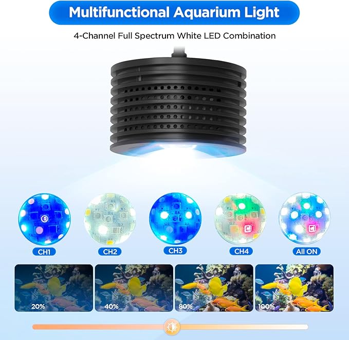 Full Spectrum Aquarium Light, Adjustable Saltwater Super Bright Fish Tank Light for Reef, Coral, Planted Nano Saltwater Aquarium Tank (A-20 Saltwater 16W)-PurrikoPets