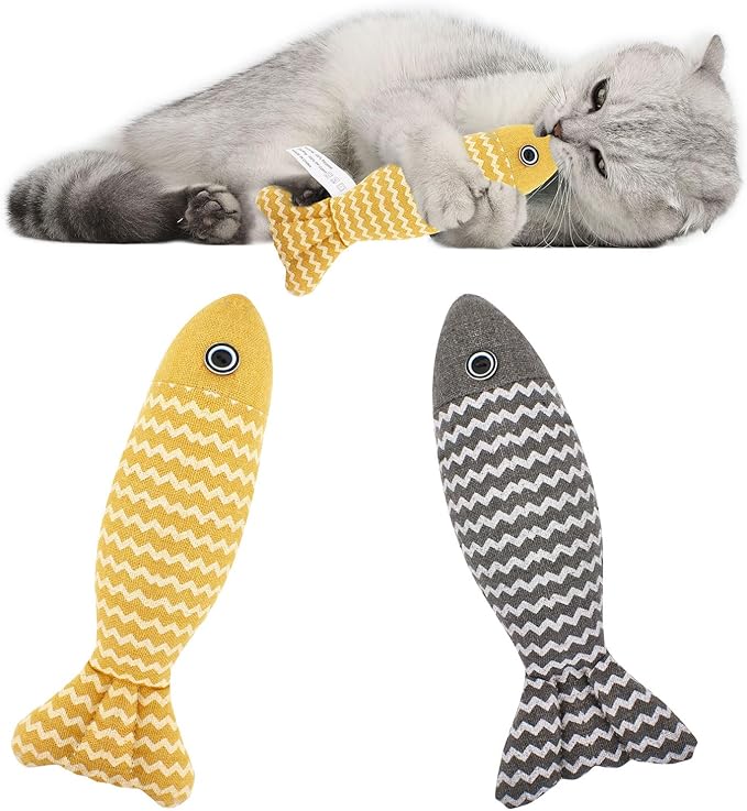 2 Pcs Catnip Toys Fish, Self Play, Cat Toys for Indoor Cats and Kitten, Catnip Cat Toy, Interactive Kitten Exercise Kicker Toys for Indoor Cats 7.8 Inches for All Breeds-PurrikoPets