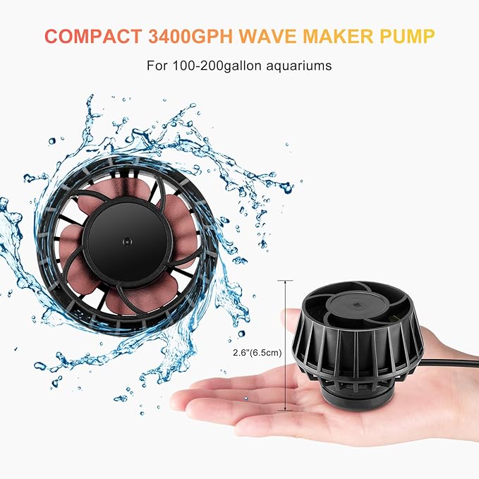 3400GPH Aquarium Wave Maker DC24V Power head with Magnetic Mounting,Wavemaker with Controller for 100-200 Gallon Fish Tanks-PurrikoPets