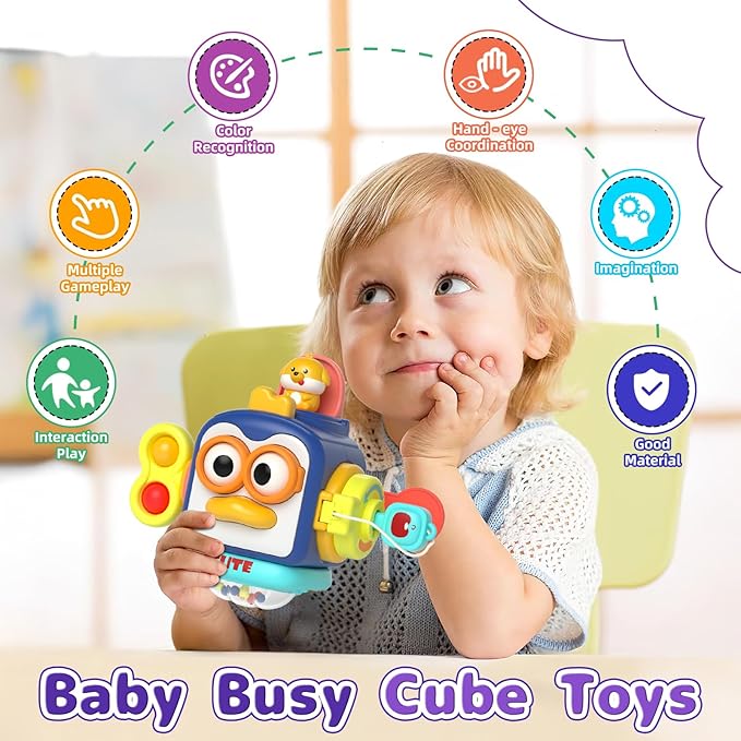 5 in 1 Baby Toy for 12 18 Month, Learning Toys for Babies 12-18 Months, Baby Busy Cube, Stacking&Sensory, Pull String&Piano Xylophone Toy, Birthday Gift for 12+ Month-PurrikoPets