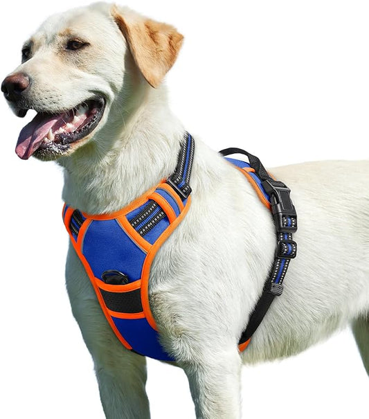 Eagloo Dog Harness for Large Dogs, No Pull Service Vest with Reflective Strips and Control Handle, Adjustable and Comfortable for Walking, No Choke Pet Harness with 2 Metal Rings, Blue & Orange, L-PurrikoPets