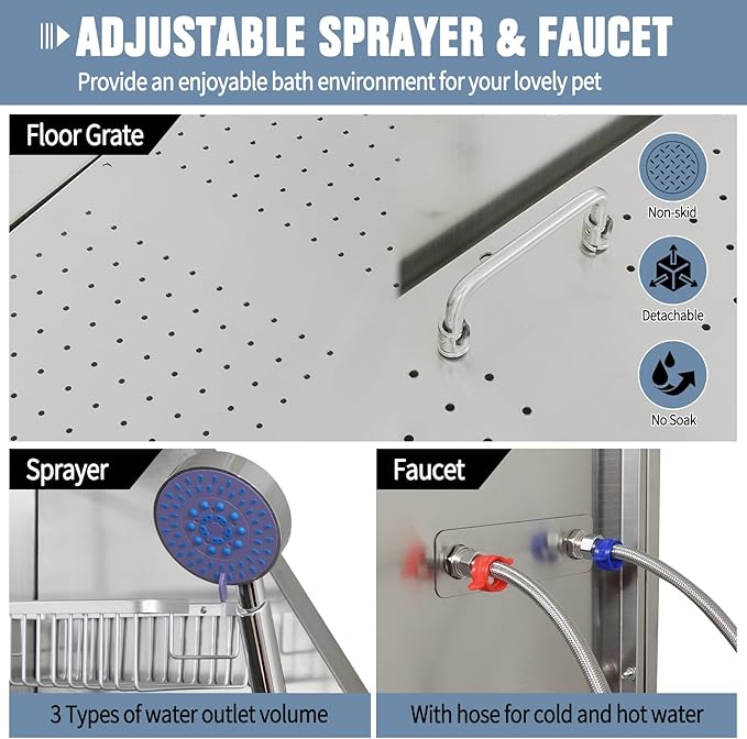 Dog Washing Station 38'' Stainless Steel Pet Grooming Tub for Large Dogs Over-Size Professional Dog Grooming Bathtub Station Wash Shower Sink Pet Grooming Bathtub Station-PurrikoPets