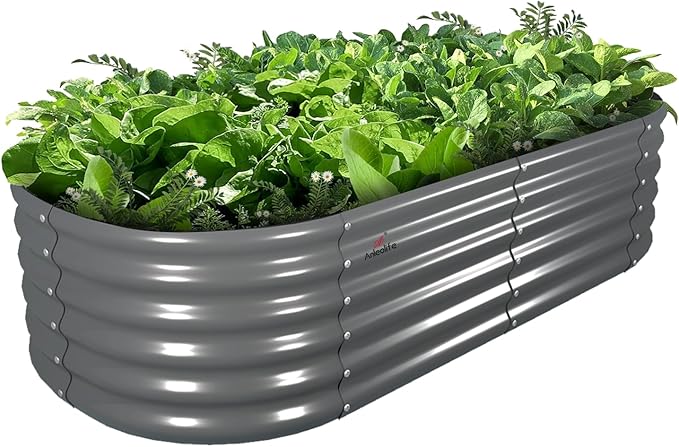 A ANLEOLIFE 6X2X1.5 ft Galvanized Raised Garden Beds Outdoor, Oval Round Metal Planter Box for Planting Vegetables Flowers Herb, Anti-Rust & Easy-Setup, Quartz Grey-PurrikoPets