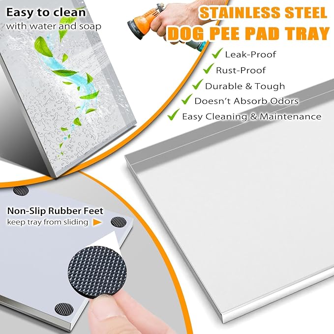 Dog Grass Pad with Tray, Reusable Large Artificial Turf Grass Potty and Puppy Pee Pads for Dogs, Portable Stainless Steel Dog Litter Box for Indoor/Outdoor Potty Training Toilet-PurrikoPets