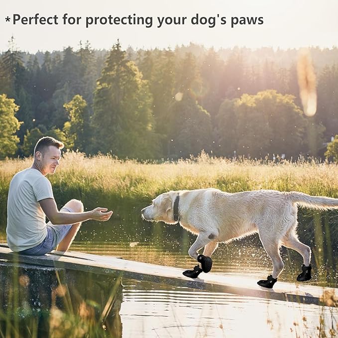 Dog Shoes, Dog Sandals for Hot Pavement, Non-Slip Waterproof Dog Booties for Winter Snowy Day and Summer, Adjustable Straps Easy-Clean Beach Outdoor Pet Boots Rugged Sole-4Pcs Black-PurrikoPets