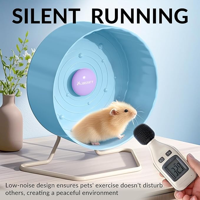 9.5" Silent Hamster Wheel, Non-Slip Track, Exercise, Release Stress, Relieve Anxiety, Adjustable Height Stand, for Syrian Dwarf Hamster, Gerbil, Mice, Other Small Medium Sized Pets, Blue-PurrikoPets