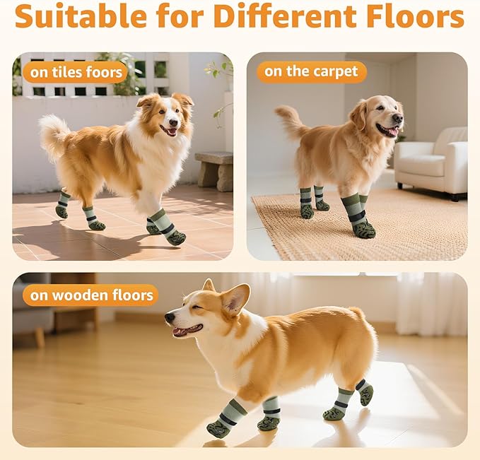 Double Sides Non-Slip Dog Socks to Prevent Licking Paws - Strong Traction for Paw Protector, Senior Dogs, Hardwood Floors, Dog Booties with Grippers - Size Medium-PurrikoPets