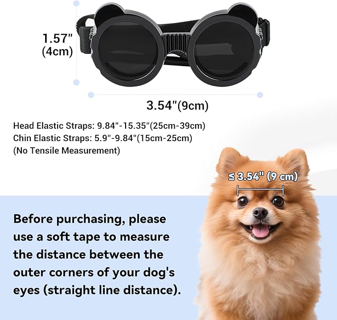 Dog Goggles for Small Breed UV/Wind/Dust Protection Puppy Sunglasses with Adjustable Strap - Black-PurrikoPets