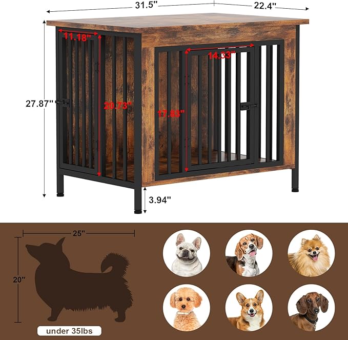 EasyCom 31.5" Small Dog Crate Furniture, Chew-Resistant Dog Crates for Small and Medium Dogs, Dog Kennel Furniture Indoor with 2 Doors and 3.94" Raised Feet, as TV Stand, End Table, Crate Table-PurrikoPets