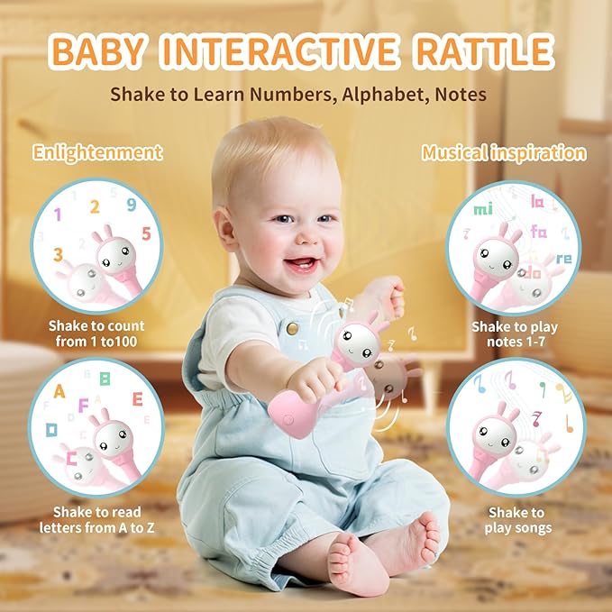 alilo Yoyo Talking Bunny Baby Musical Light-Up Rattle Toys 0-6-12-18 Months, Voice Mimicking Toy, Preloaded 90+ Audio Content, ABC/Number/Notes Learning Toys for Baby Infant Newborn Boy Girl Gifts-PurrikoPets