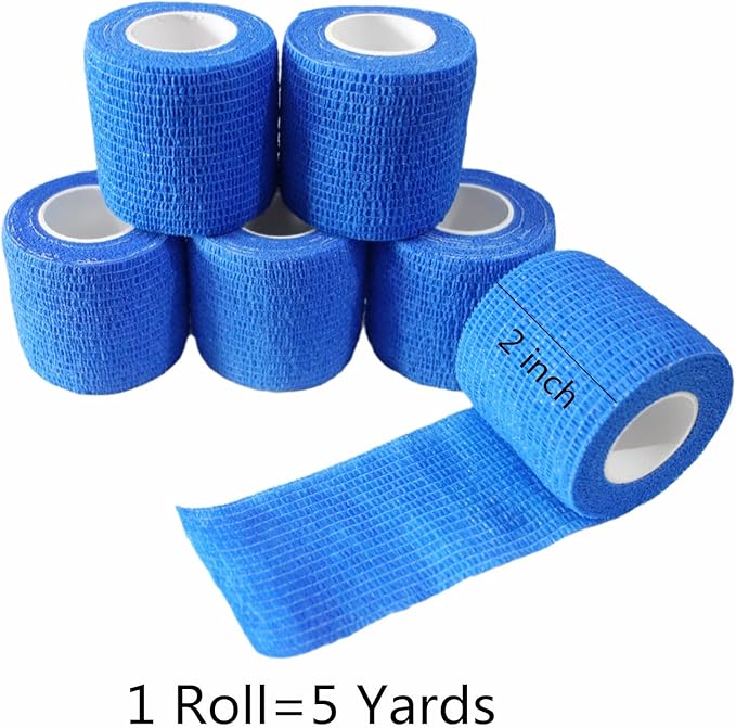 6 Pack 2" x 5 Yards Self Adhesive Bandage Wrap Breathable Cohesive Vet Wrap for Pets, Elastic Self-Adherent Tape for Sports, Wrist, Ankle (Blue)-PurrikoPets
