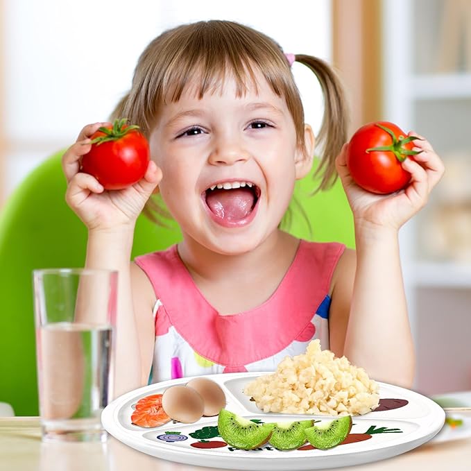 10" 3-Grid Cute Cartoon Portion Control Plate - Melamine, Healthy Nutrition for Weight Loss & Diabetes Management, Ideal for Adults & Teens Kids (4 Pack)-PurrikoPets