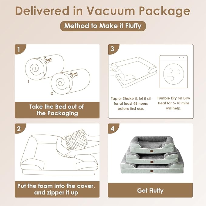 EHEYCIGA Orthopedic Dog Beds for Large Dogs, Waterproof Memory Foam Large Pet Bed with Sides, Non-Slip Bottom and Egg-Crate Foam Dog Couch Bed with Washable Removable Cover, Greyish Green-PurrikoPets