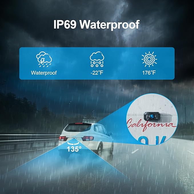 Fookoo HD 1080P 7-inch Wireless Backup Camera, 7" Split Screen Monitor + Rear View Licence Plate Camera, DIY Guide Lines Wide Angle IP69 Waterproof Easy to Install for Car Pickup Van SUV - DW7CT-PurrikoPets