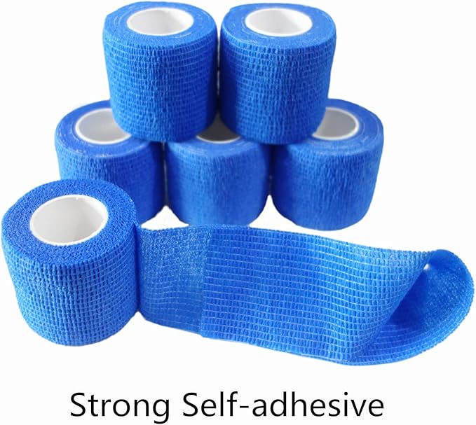6 Pack 2" x 5 Yards Self Adhesive Bandage Wrap Breathable Cohesive Vet Wrap for Pets, Elastic Self-Adherent Tape for Sports, Wrist, Ankle (Blue)-PurrikoPets