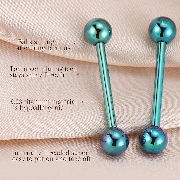 AROWRO Nipple Piercing Jewelry G23 Titanium Nipple Rings Tongue Rings Nipple Bar 14G Internally Threaded Straight Barbells Bridge Piercing Jewelry 12mm-20mm