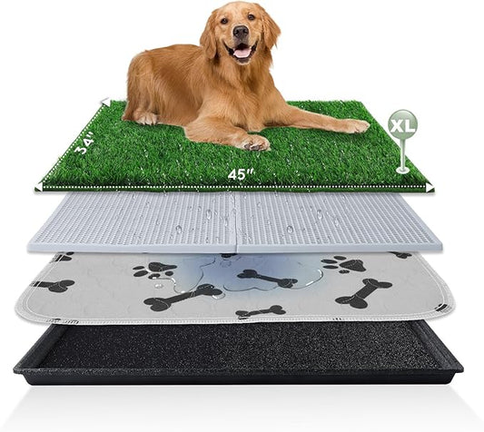Dog Grass Pad with Tray Extra Large 45”×34” Ultra-Absorbent Artificial Grass Pad for Dogs Potty Grass Hemmed Edge for Indoor Potty Training, Reusable Dogs Pee Pads, Dog Litter Box Balcony-PurrikoPets