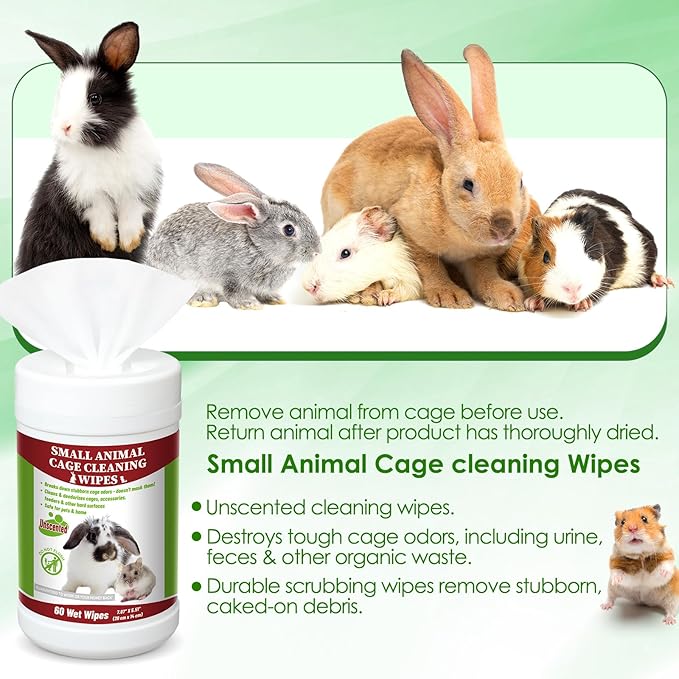 2 Pack Small Animal Cage Wipes 120 Count Small Animal Cage Clean up Wipes Removes Stubborn Caked-on Hamster Cage Cleaner for Pet Bunny Supplies Cleaning Deodorizing-PurrikoPets
