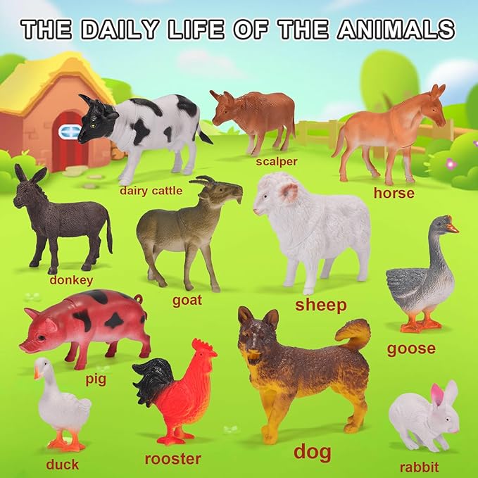12 Pack Large Farm Animals Toys for Kids 3-5 Year Old Toddlers 1-3 Realistic Plastic Farm Animal Figures Playset Animal Poultry for Learning-PurrikoPets