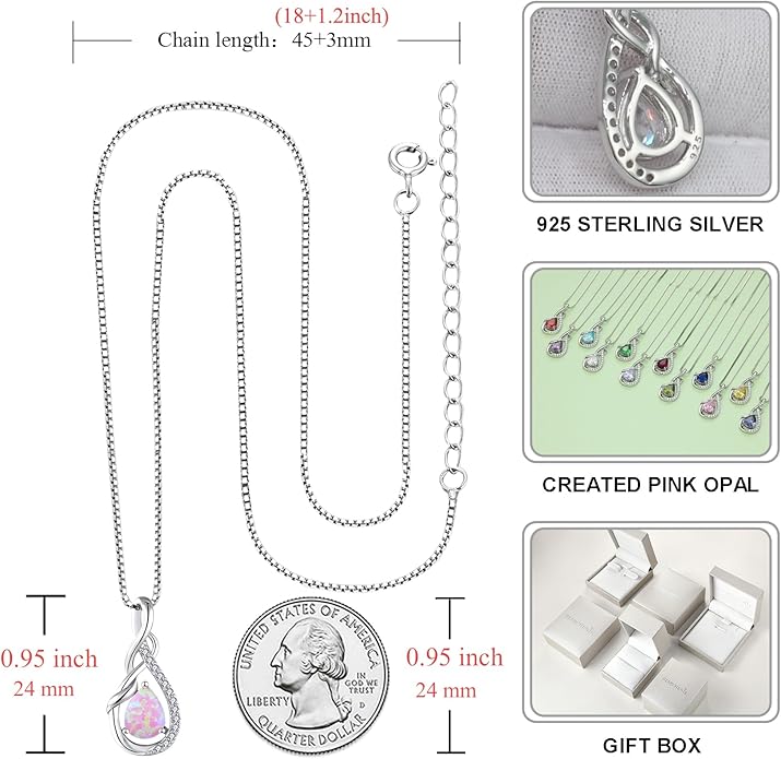 STARCHENIE Infinity Teardrop Pendant Necklace for Women 925 Sterling Silver Birthstone Jewelry