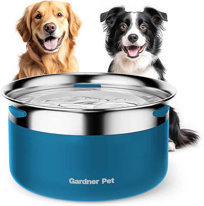 Gardner Pet Dog Bowls 1 Gallon (3.85L) Stainless Steel No Spill Dog Water Bowl, Slow Water Feeder Metal Bowls, Spill Proof Water Dispenser for Large Dogs, Promotes Healthy Hydration-PurrikoPets