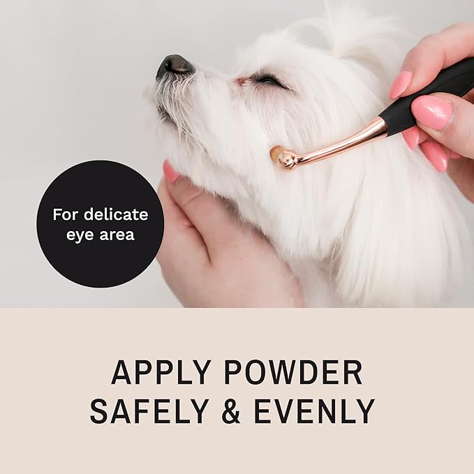 Eye Envy ProPowder Applicator Brush for Dogs and Cats. Use to safely and evenly apply Tear Stain Powder. Small. Washable superfine fiber hair. Long tapered bristles. Ergonomic handle-PurrikoPets