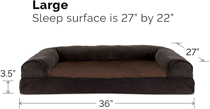Furhaven Orthopedic Dog Bed for Large/Medium Dogs w/ Removable Bolsters & Washable Cover, For Dogs Up to 55 lbs - Sherpa & Chenille Sofa - Coffee, Large-PurrikoPets