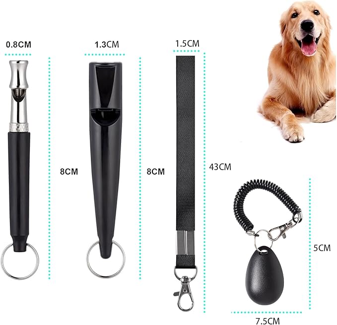 3 PCS Dog Whistles Set, Adjustable Recall Dog Training Whistle Silent Dog Whistle to Stop Barking with Lanyard,Dog Clicker(Black)-PurrikoPets