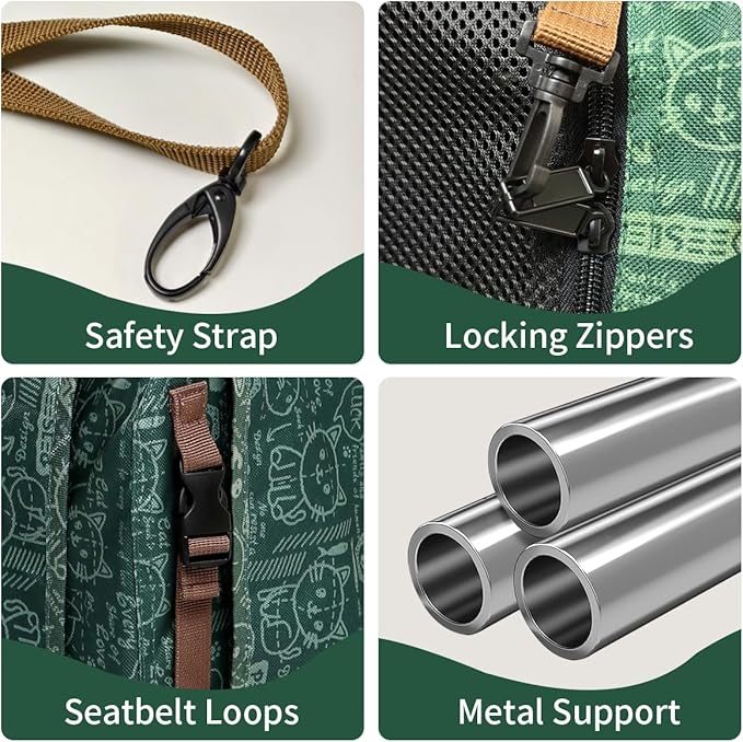 Extra Large Cat Carrier Soft Sided, Portable Small Dog Carrier for 2 Cats, 24"x16.5"x16" Car Travel Folding Comfortable Design, Green-PurrikoPets