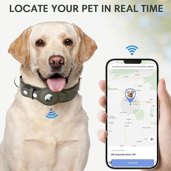 AirTag Dog Collar Soft Leather Webbing Dog Collar for AirTag Provides Double Protection for Small Medium and Large Dogs(Blue,M)-PurrikoPets