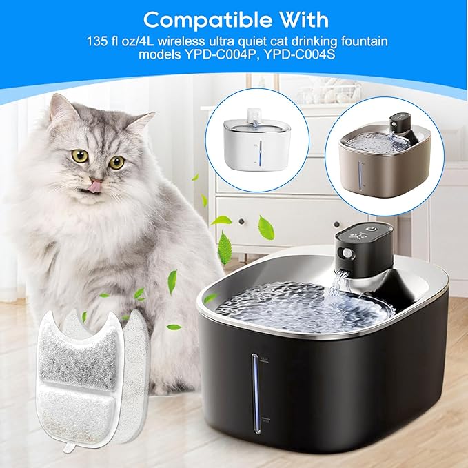 8+8 Set Cat Water Fountain Filters & Pump Sponges for 135 fl oz/4L Wilreless Cat Water Fountain, Replacement Filters & Sponges Pet Drinking Fountain Battery Operated for YPD-C004S,YPD-C004P-PurrikoPets