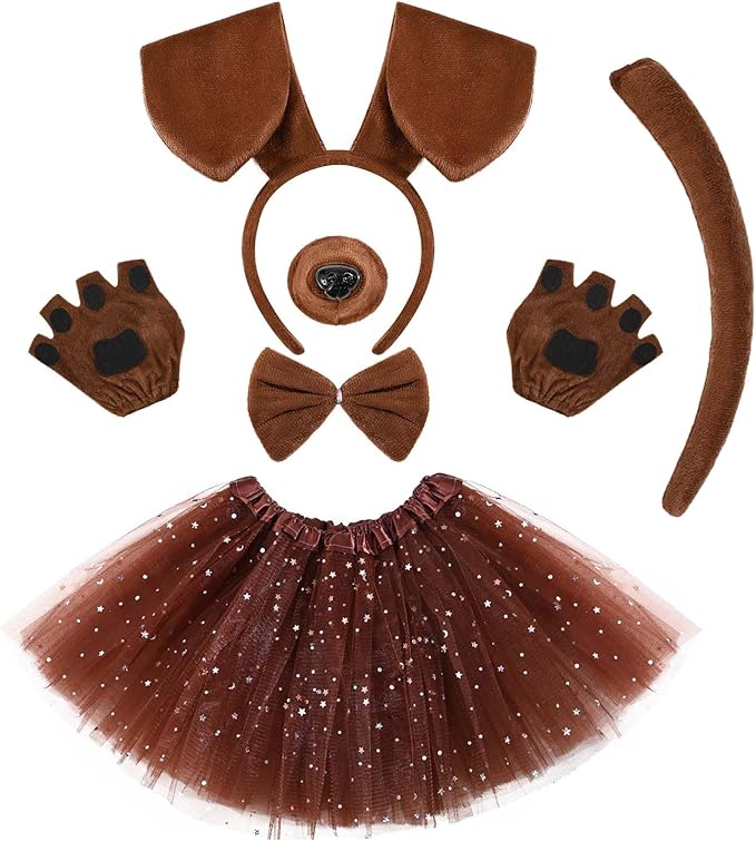 6 Pcs Puppy Costume for Women Include Dog Ears Headband,Bow Tie Tail Nose Paw Gloves and Tutu Skirt for Halloween-PurrikoPets