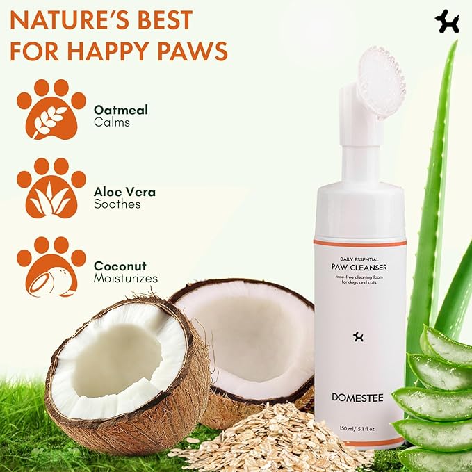 Dog Paw Cleaner | Gentle & PH-Balanced | Dog Paw Wash for All Breeds | Nourishing Formula with Aloe Vera | Portable & Easy-to-Use | Paw Cleaning Foam with Silicone Brush - 5.1 Fl Oz-PurrikoPets